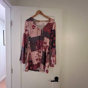 Patchwork babydoll bell sleeve dress